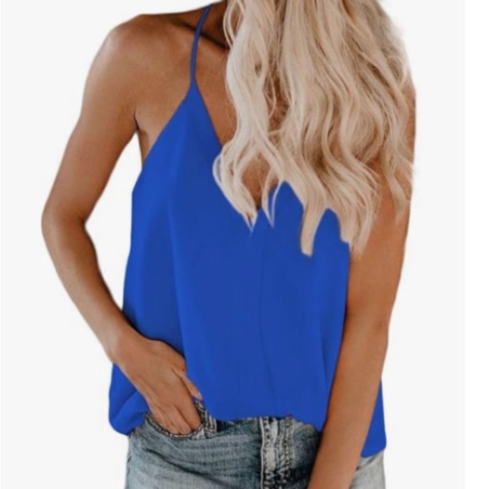 FOROLAV Blue Halter Neck Women's Top SZ LARGE